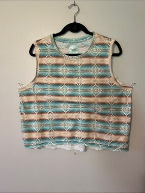 Striped Aztec Crop Tank Top - Teal & Brown